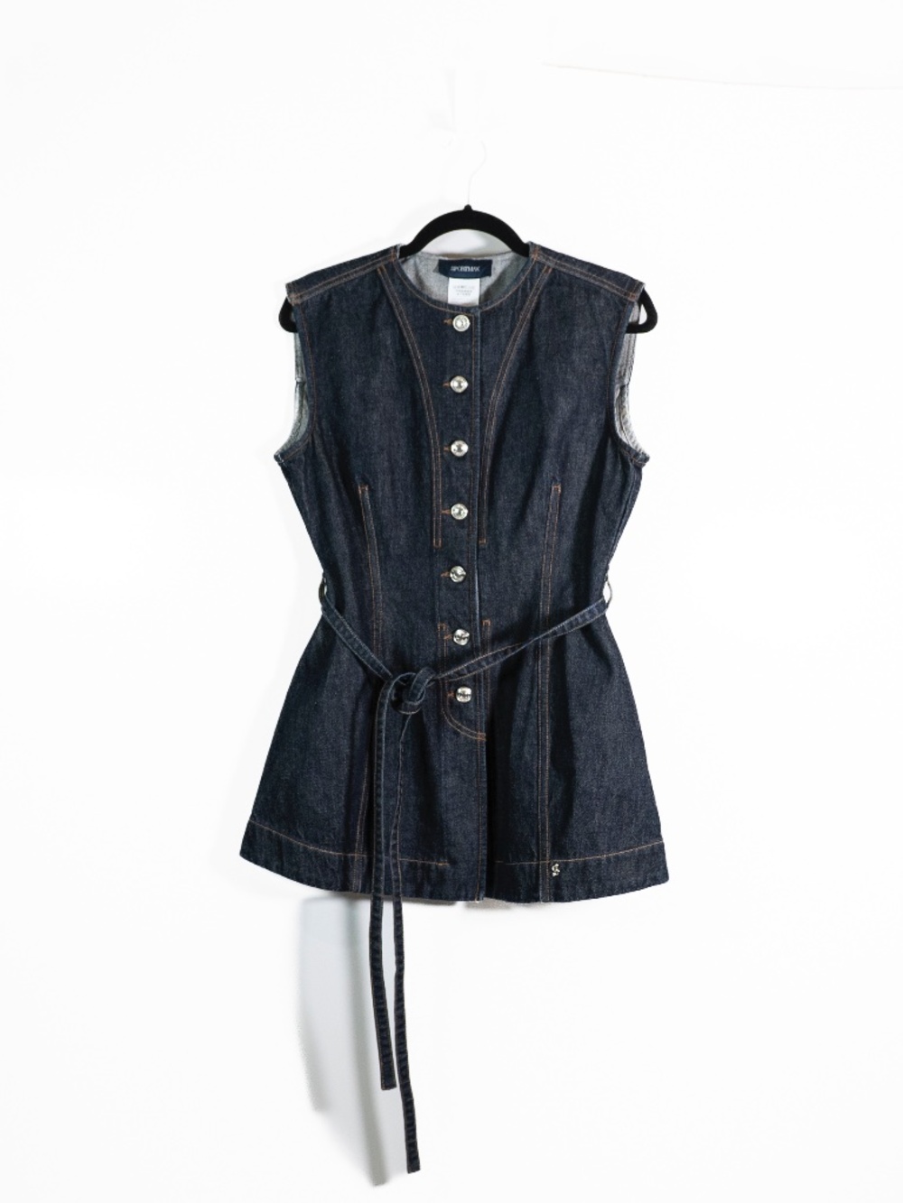 NEW Sportmax Sleeveless Cotton Denim Jean Button Front Belted Top Midnight Blue